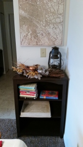 A fresh paint of coat on a bookshelf to hold the overflow from the large bookshelf! And fall decorations...